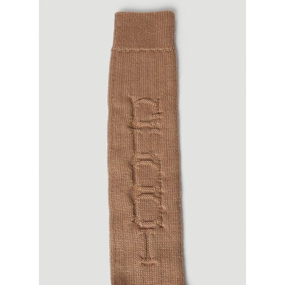 NWT GUCCI BEIGE SOCKS LOGO SZ L 100% Authentic Debossed - Picture 3 of 10
